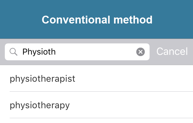 Spell Aid assistive technology app showing the conventional search method in action