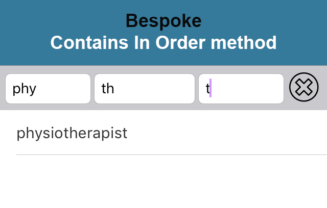 Spell Aid screenshot showing the bespoke search in order method Spell Aid assistive technology app showing the bespoke search in order method in action