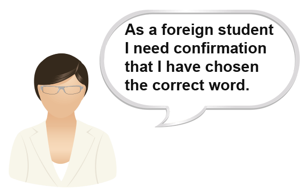 How can the Spell Aid Dictionary app help a foreign student to confirm they have chosen the correct word?